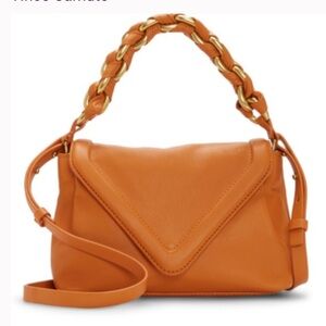 VINCE CAMUTO LYONA Leather Convertible Crossbody/Top Handle in Burnt Orange